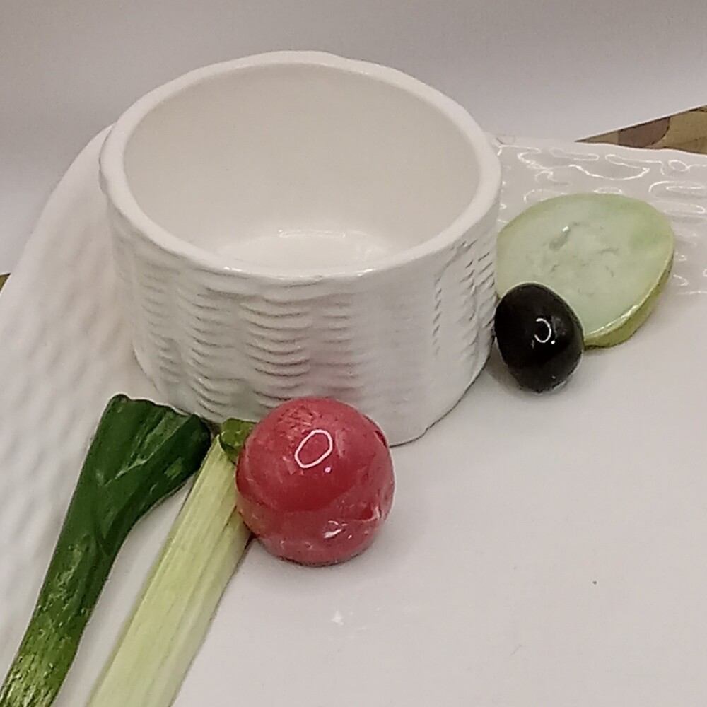 BRIGGS POTTERY Sculpted Vegetable Serving Platter Dip Cup Signed 12" Charcuterie - Picture 6 of 15